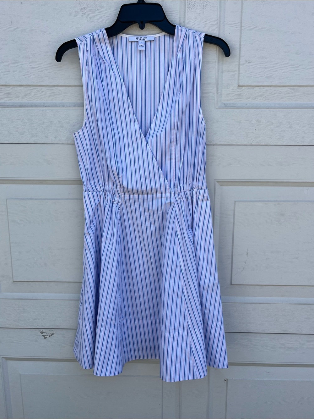 Women's Derek Lam 10 Crosby Tia Striped faux wrap V-neck Cotton Dress Sz 2